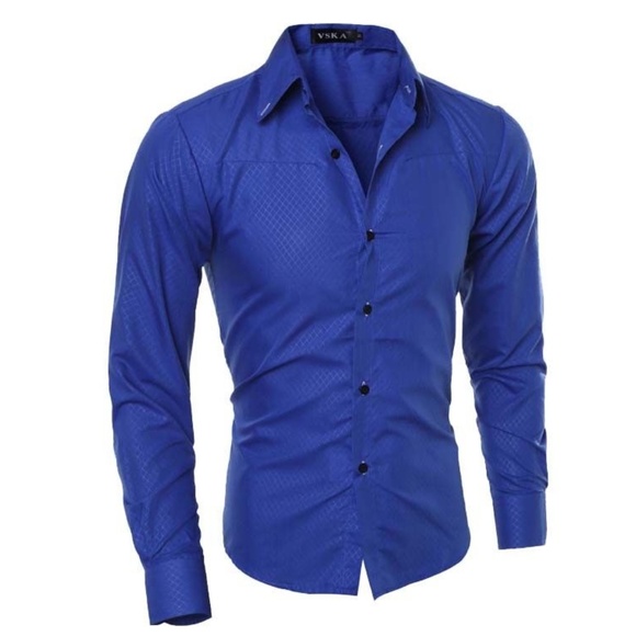 Other - Slim Fit Solid Blue Button Down Dress Shirt